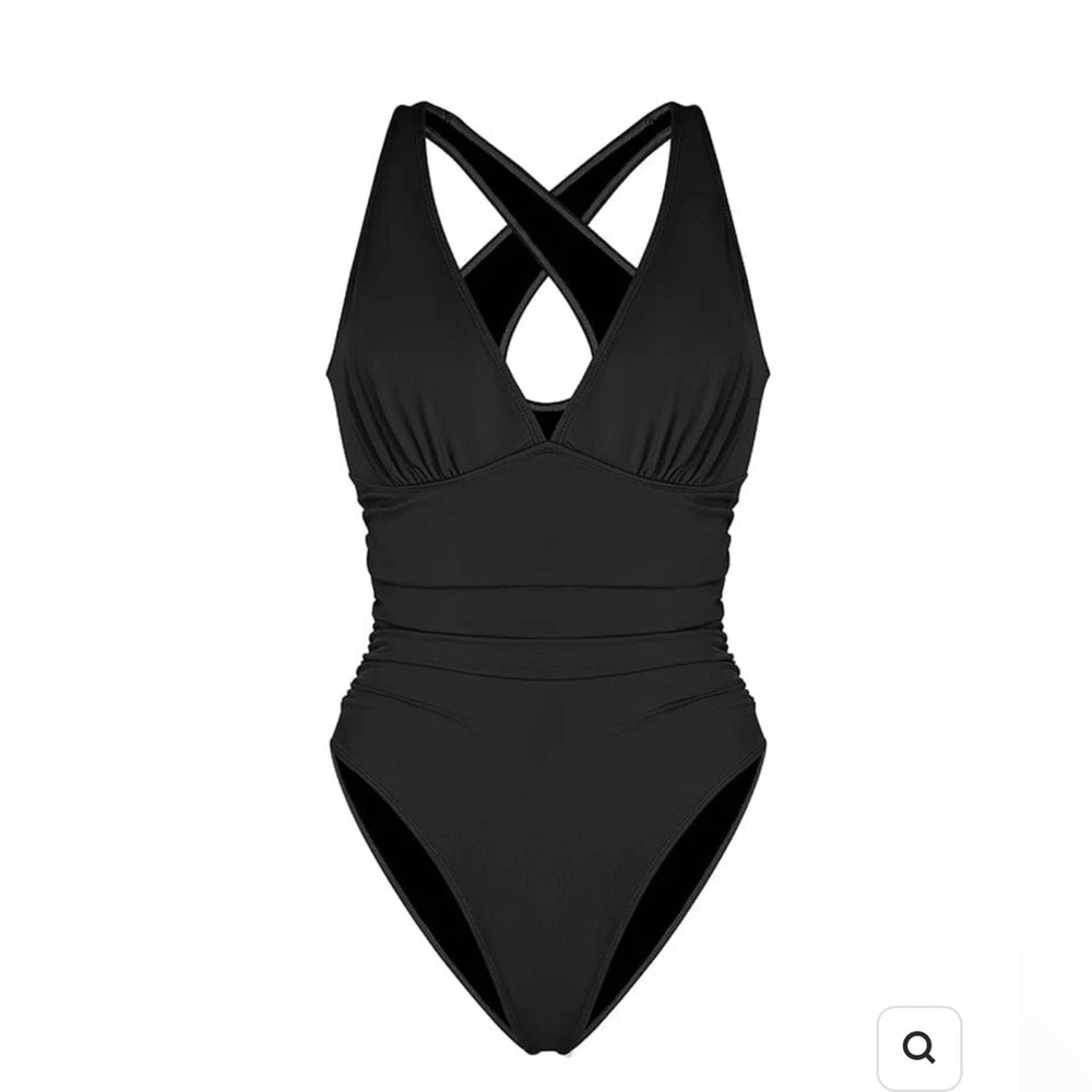 Black Deep V One-Piece Swimsuit - - Picture 6 of 9